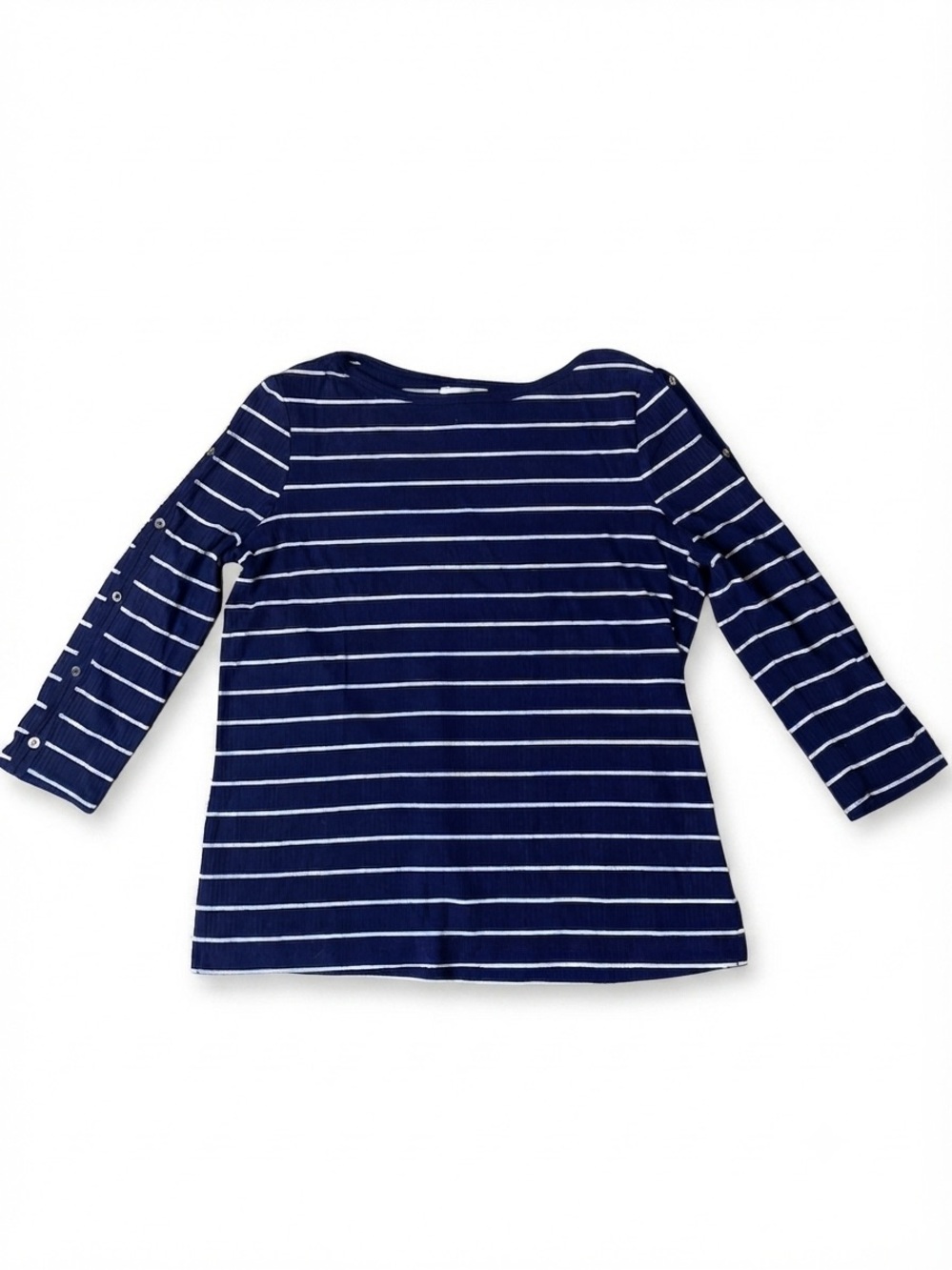Liz Claiborne Blue White Striped Ribbed Top Long Sleeve Button Detail Size S
